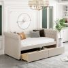 Twin Size Upholstered daybed with Drawers;  Wood Slat Support