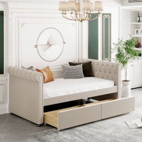 Twin Size Upholstered daybed with Drawers;  Wood Slat Support