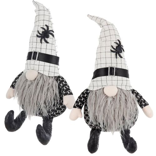 Set of 2, 10.2x5.5x23.5" Fabric Sitting Gnome with White Hat Spider, for Halloween Decor