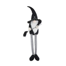4.3x4x26.8" Fabric Sitting Black Gnome With Broomstick&Long Legs, for Halloween Decor