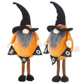 Set of 2, 6.3x4.3x16" Fabric Standing Orange Gnome W/Black Gnome & Holding Banner, for Halloween Decor