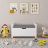Kids Toy Box Chest, White Rubber Wood Toy Box for Boys Girls, Large Storage Cabinet with Cushion Seat Bench/Flip-Top Lid/Safety Hinge