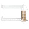 Twin Over Full Metal Bunk Bed with Wire Shelving and Lateral Storage Ladder and Wardrobe, White