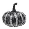 7x7x7" Fabric Light Black White Plaid Pumpkin, for Holiday Halloween Decor