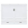 Queen Size Murphy Bed with USB Ports, Large Drawers and Metal Handles, White
