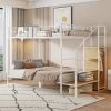 Twin Over Full Metal Bunk Bed with Wire Shelving and Lateral Storage Ladder and Wardrobe, White