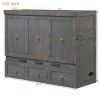Full Size Murphy Bed with USB Port and a Large Drawer, Gray