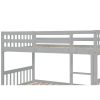 Twin Over Twin Rubber Wood Bunk Bed with Trundle, Convertible into Twin Size Beds, Twin Size Bunk Bed with Ladder and Safety Guardrails,Grey