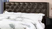 1pc Full Size Bed Wingback Design Espresso Faux Leather Tufted HB Nailhead Trim Wooden Bedframe
