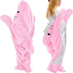 Shark Blanket Hoodie Onesie Adult Kid Cozy Shark Hoodie Blanket - Soft Flannel Wearable Sleeping Bag, Machine Washable (Color: Pink, Length: 230CM)
