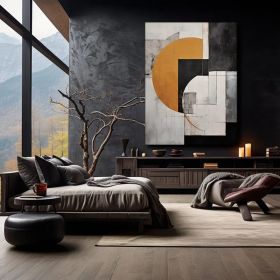 Geometric Gray and Orange Abstract Art Minimalist Midcentury Modern Figure Wall Art Decor for Elegant Homes Hand Painted Oil Painting (Style: 01, size: 70x100cm)