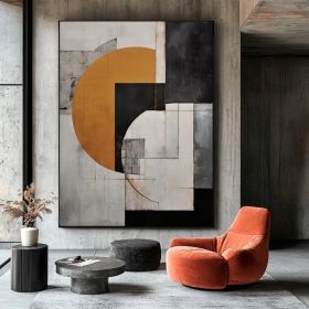 Geometric Gray and Orange Abstract Art Minimalist Midcentury Modern Figure Wall Art Decor for Elegant Homes Hand Painted Oil Painting (Style: 01, size: 80x120cm)