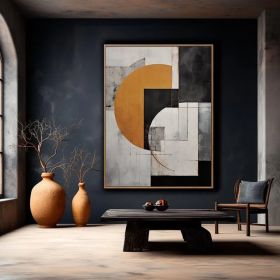 Geometric Gray and Orange Abstract Art Minimalist Midcentury Modern Figure Wall Art Decor for Elegant Homes Hand Painted Oil Painting (Style: 01, size: 100X150cm)