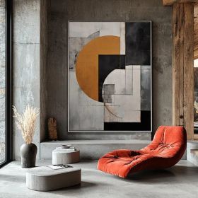 Geometric Gray and Orange Abstract Art Minimalist Midcentury Modern Figure Wall Art Decor for Elegant Homes Hand Painted Oil Painting (Style: 01, size: 120x160cm)