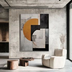 Geometric Gray and Orange Abstract Art Minimalist Midcentury Modern Figure Wall Art Decor for Elegant Homes Hand Painted Oil Painting (Style: 01, size: 140x210cm)