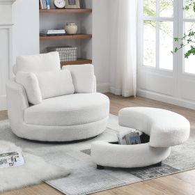 39"W Oversized Swivel Chair with moon storage ottoman for Living Room (Color: as Pic)