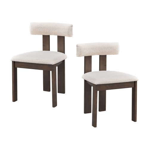 Wooden Dining Chairs Set of 2, Modern Boucle Upholstered Kitchen Side Chairs