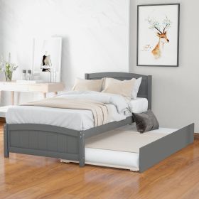 Twin size Platform Bed with Trundle (Color: Gray)