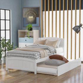 Twin size Platform Bed with Trundle (Color: White)
