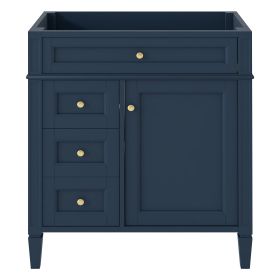 30'' Bathroom Vanity without Top Sink, Modern Bathroom Storage Cabinet with 2 Drawers and a Tip-out Drawer (NOT INCLUDE BASIN) (Color: Blue, Material: Solid Wood+MDF+Resin)