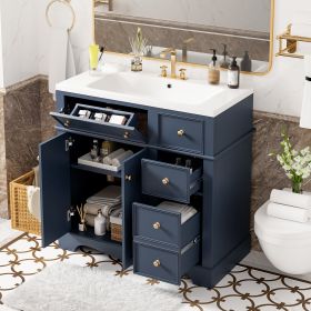 36'' Bathroom Vanity with Resin Sink Combo, Solid Wood Frame Bathroom Storage Cabinet, Freestanding Vanity Set with 3 Drawers& Adjustable Shelf (Color: Blue, Material: Solid Wood+MDF+Resin)