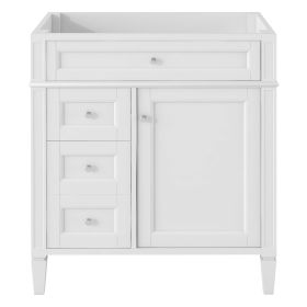 30'' Bathroom Vanity without Top Sink, Modern Bathroom Storage Cabinet with 2 Drawers and a Tip-out Drawer (NOT INCLUDE BASIN) (Color: White, Material: Solid Wood+MDF+Resin)